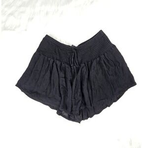 Womens Black Smocked Waist Skort Lightweight‎ Casual Summer Drawstring